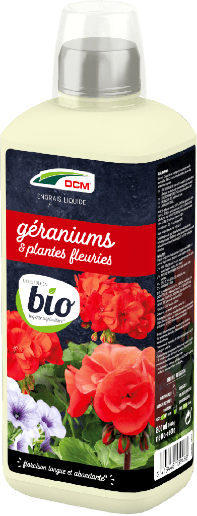 Engrais liquide pour Géraniums, plantes fleuries 326 + oligo DCM La Plaine